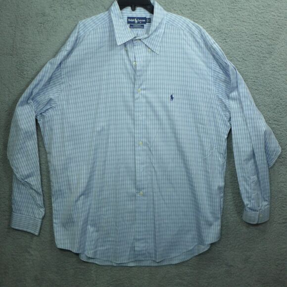 Ralph Lauren Yarmouth Blue Label Long Sleeve Button Up Check Shirt Size 17.5 - Picture 1 of 8